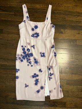 Babaton Pink Midi Dress with Blue Floral Print